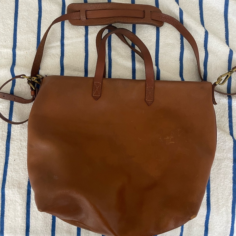 Madewell Leather Transport Tote with Zipper and Adjustable / Removable Strap